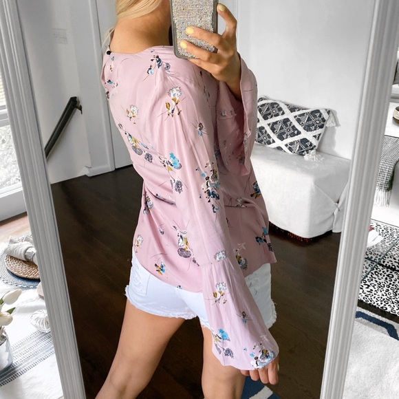 πΈ GEORGE BOHO MUAVE FLORAL BELL SLEEVE BLOUSE! - Picture 3 of 9